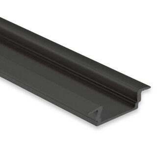 PL8 LED EINBAU-Profil 200 cm, flach/Flügel,  schwarz RAL 9005 LED Stripes max. 12mm